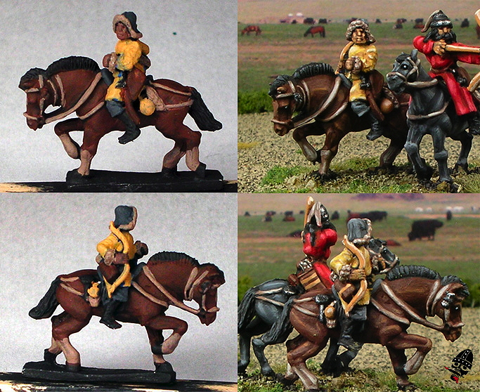 Work in progress of 15mm Navwar Mongol compared to final figure