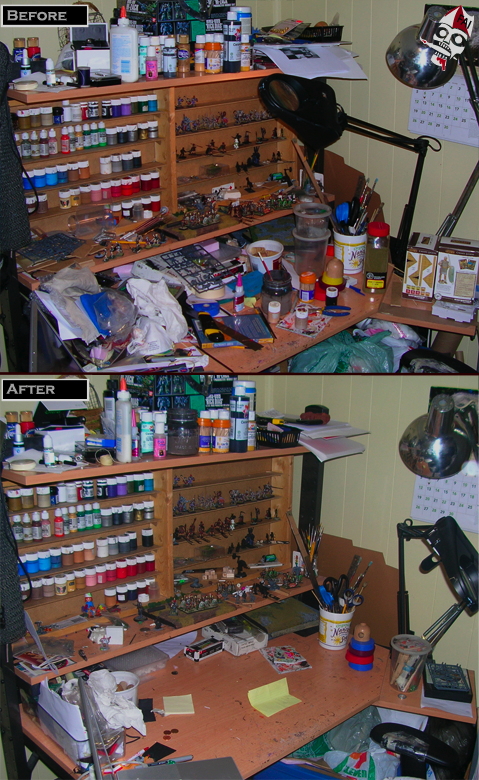 Before and after cleaning of my painting desk and space... this is where I make all the stuff that's from  painted by Neldoreth - An Hour of Wolves & Shattered Shields