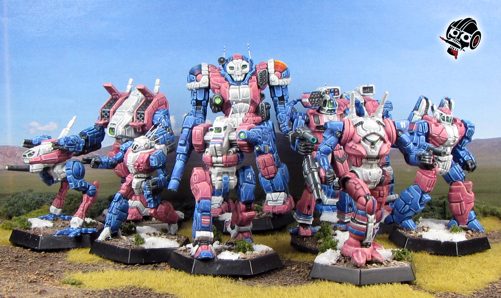 Battletech Alpha Strike Battle Mechs in Transgender Allyship Colours from Catalyst Games Lab painted by Neldoreth - An Hour of Wolves & Shattered Shields
