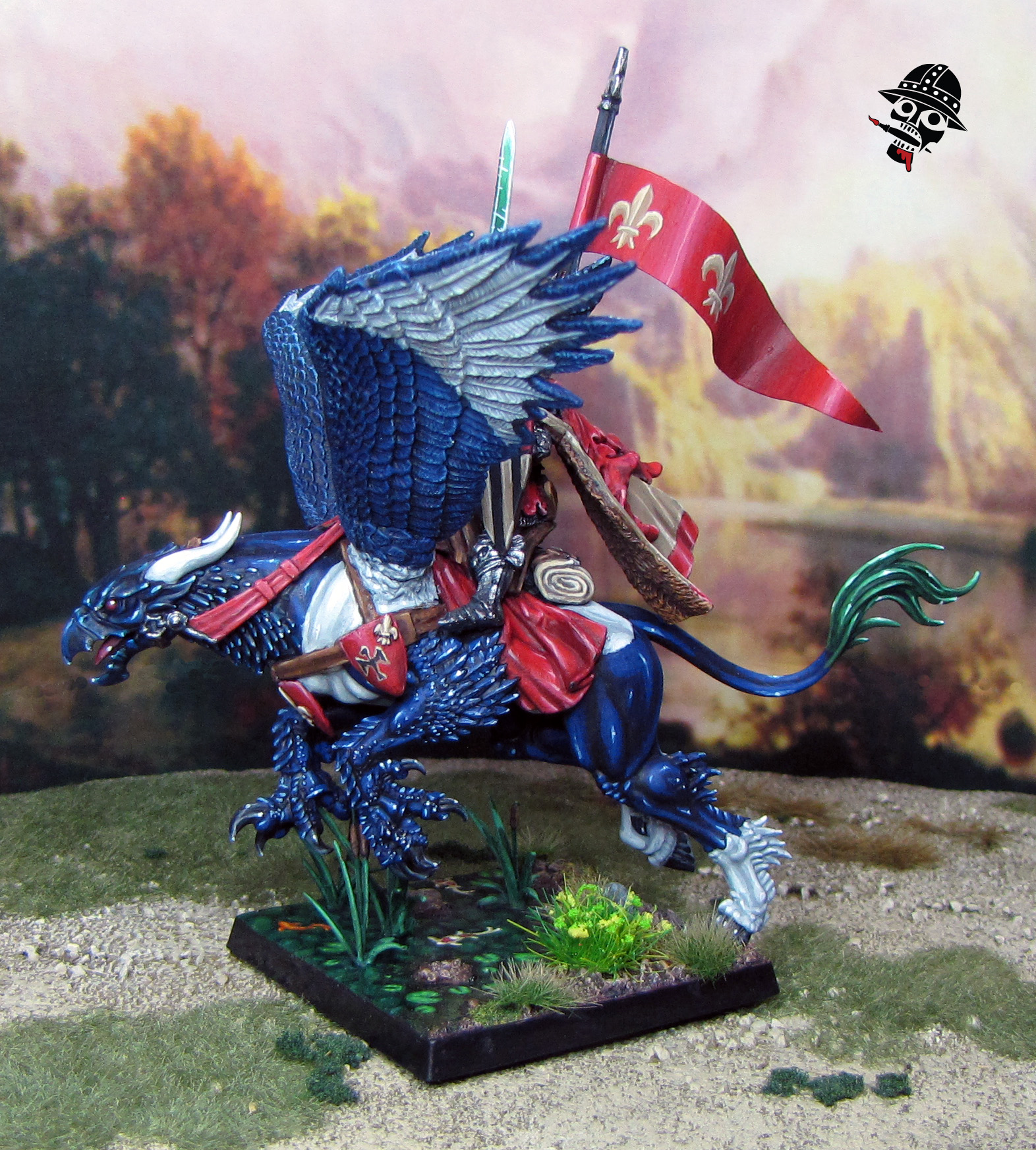 Bretonnian Lord on Magpie Hippogriff - King Louen Leoncoeur from Games Workshop painted by Neldoreth - An Hour of Wolves & Shattered Shields