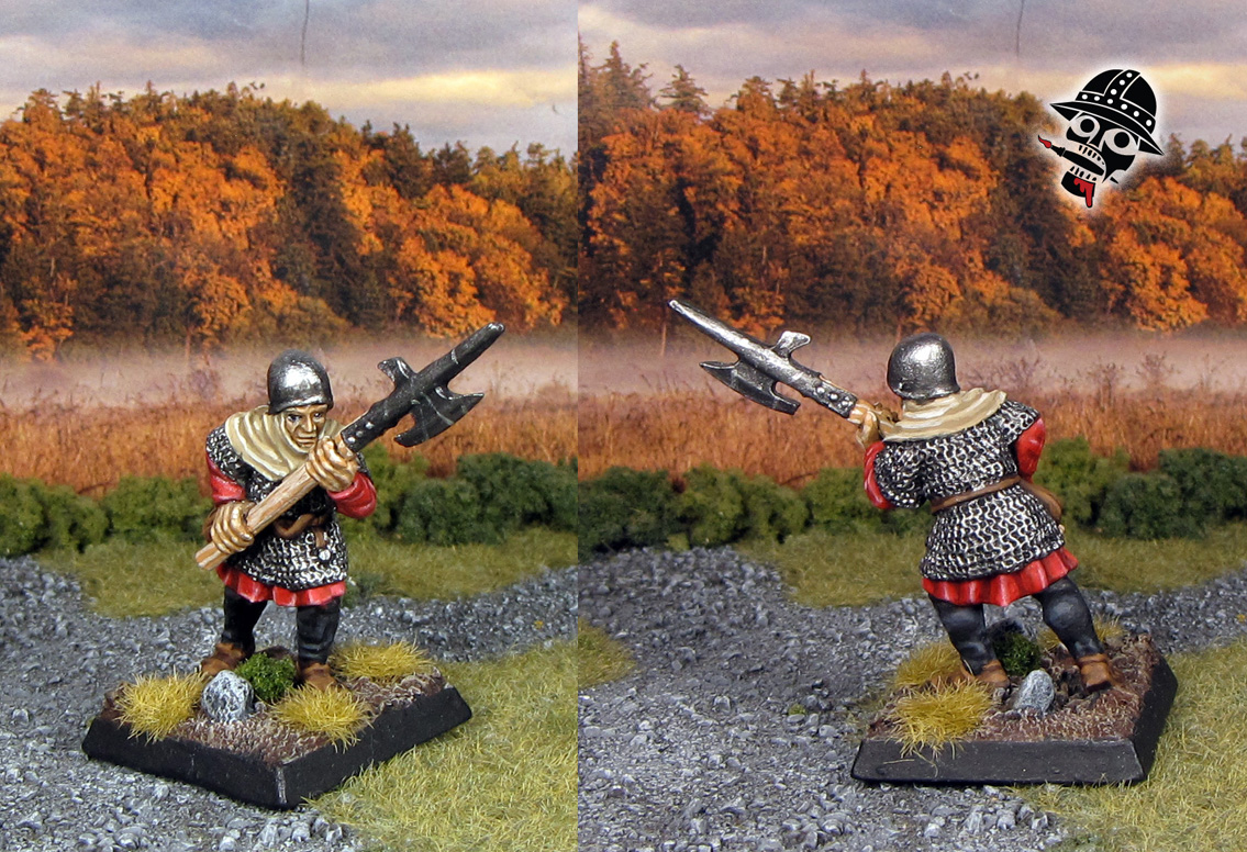 Bretonnian men at arms with halberds from Games Workshop painted by Neldoreth - An Hour of Wolves & Shattered Shields