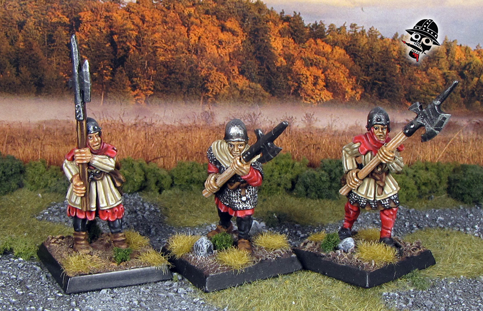 Bretonnian men at arms with halberds from Halrequin Miniatures EOE Orbis Black Tree Designs painted by Neldoreth - An Hour of Wolves & Shattered Shields